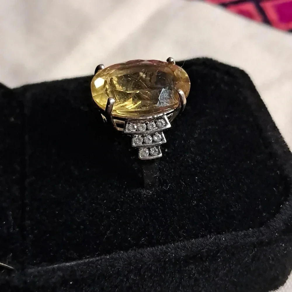 Natural Canary Fluorite & White Zircon Ring - Picture 5 of 10
